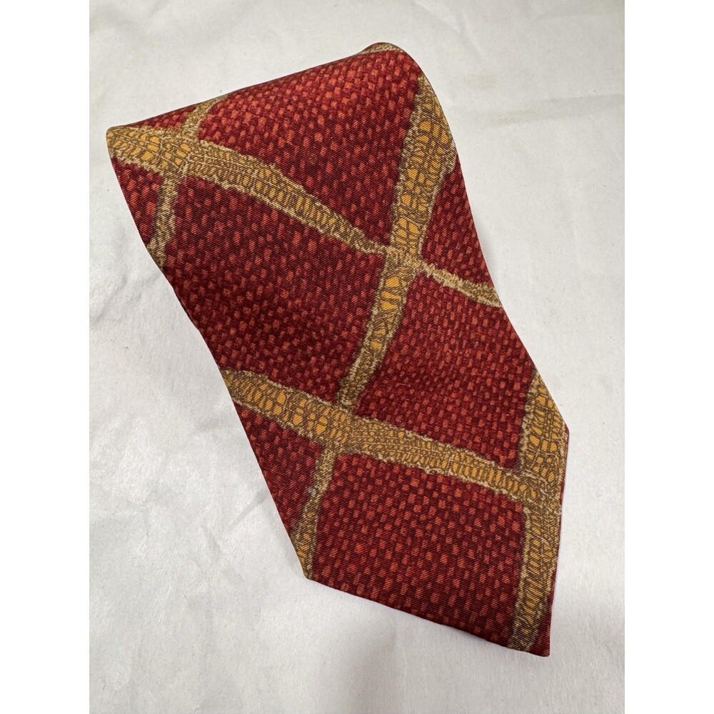 ERMENEGILDO ZEGNA Red Geometric 100% Silk Tie Italy 58"x3.5"